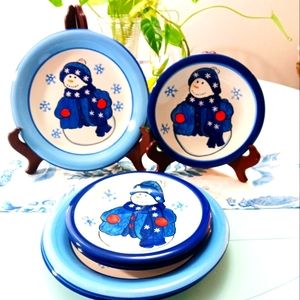 Libbey Holiday Dinner Plate Snowman Christmas set of Cookie Platter 10.5